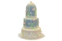 Hochzeitstorte in Vogelkäfig-Form mit Blütenranken