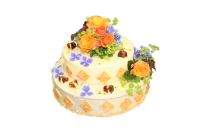 Zweistöckige Hochzeitstorte mit bunten Blüten