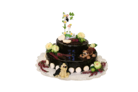 Zweistöckige Schokoladen-Hochzeitstorte mit Figuren