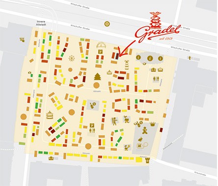 Lageplan des Dresdner Striezelmarkts mit dem Stand der Konditorei Gradel