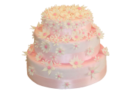 Dreistöckige rosa Hochzeitstorte mit Zuckerblüten