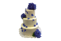 Dreistöckige Hochzeitstorte mit blauen Blüten