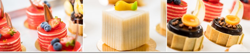 Petit Four: Beerentörtchen, Marzipanwürfel und Schokoladentörtchen