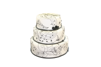 Dreistöckige weiße Hochzeitstorte mit Notenlinien