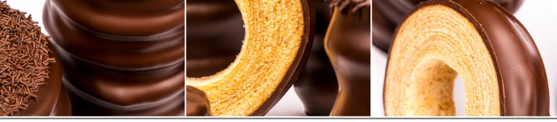 Baumkuchen und Baumkuchenspitzen mit Schokoladenüberzug