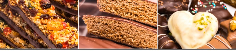 Honigkuchen mit Früchten und Nüssen, Honigkuchen mit Schokoladenüberzug und Lebkuchenherz